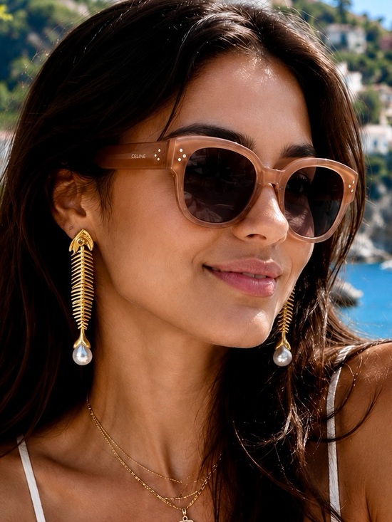 Jewelry - Vintage Imitation Pearl Gold Fishbone Drop Earrings